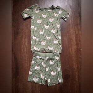 Charming Green Chicken Print Kids Pajama Set